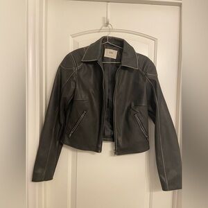 Stradivarius Black Distressed Leather Jacket